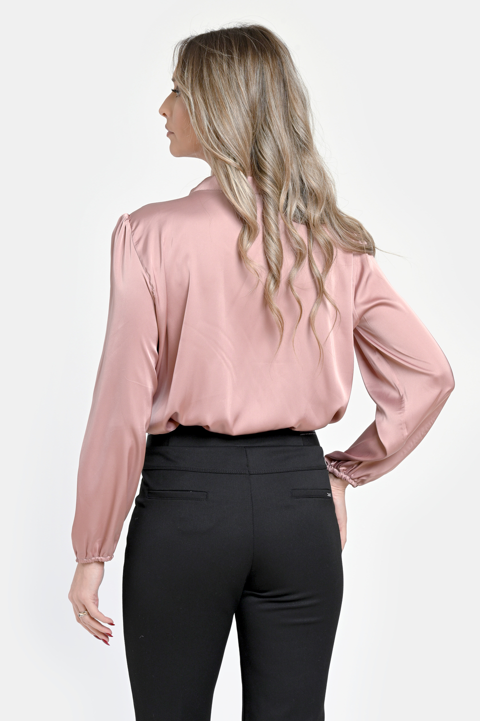 Bluza Dama din Satin, Eleganta cu Funda, Roz V301 - 3 | YEO